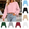 thumbnail image 1 of Jsaierl Cropped Sweatshirts for Women Basic Solid Color Round Neck Sweatshirt Trendy Sweater Tie Long Sleeve Shirts Fall Clothes S-2XL, 1 of 10
