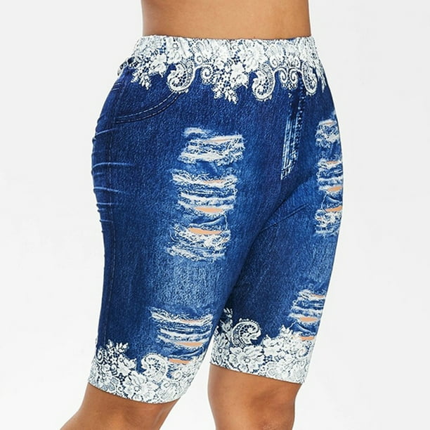 Jsaierl Fake Jean Shorts for Women Plus Size Stretchy Fake Denim