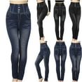 thumbnail image 1 of Jsaierl Faux Jeans for Women High Waist Distressed Denim Pants Washed Classic Stretchy Pull On Denim Trousers Curvy Jegging with Pockets, 1 of 9