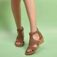 thumbnail image 1 of Jsaierl Gladiator Sandals for Women Dressy Summer, Flat Sole Wedges With Open Toe Low Heels And Roman Buckle Hollow Out Sandals Size 6.5, 1 of 6