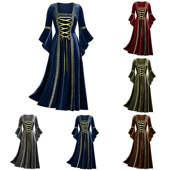 Jsaierl Halloween Costumes Women Retro Medieval Elegant Gothic Plus Size Dresses Cosplay Costumes Peasant Steampunk Ball Gown Renaissance Dress