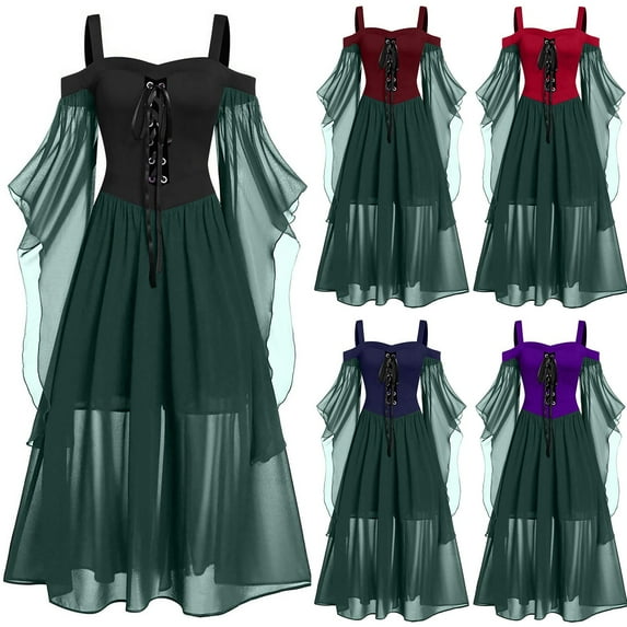Jsaierl Halloween Costumes for Women Plus Size Retro Renaissance Dresses Victorian Irish Costumes Elegant Peasant Dresses