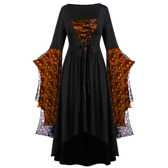Jsaierl Halloween Dresses for Women Plus Size Lace Flare Sleeve Dresses Renaissance Corset Dresses Retro Ball Gown Dresses Gothic Clothes