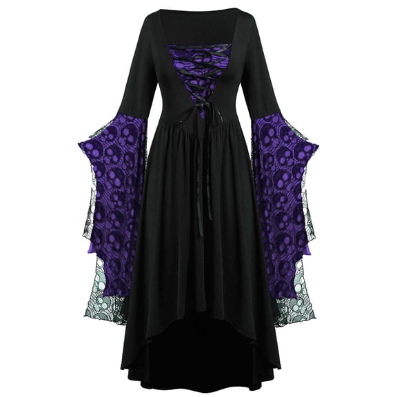 Jsaierl Halloween Dresses for Women Plus Size Lace Flare Sleeve Dresses Renaissance Corset Dresses Retro Ball Gown Dresses Gothic Clothes