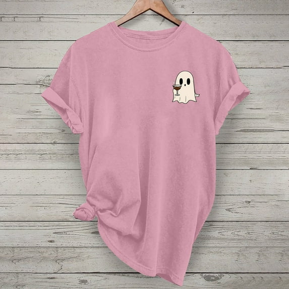 Jsaierl Halloween Shirts Women Funny Pumpkin Ghost Graphic Tees Going Out Crewneck T-shirt Short Sleeve Holiday Blouse Tops Halloween Gifts