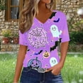 thumbnail image 1 of Jsaierl Halloween Shirts Women Funny Pumpkin Ghost Graphic Tees Loose Fit V-Neck T-shirt Short Sleeve Holiday Blouse Tops Halloween Gifts, 1 of 5