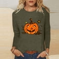 thumbnail image 1 of Jsaierl Halloween Shirts for Women Funny Pumpkin Ghost Graphic Tees Stretch Round Neck T-shirt Long Sleeve Dressy Casual Blouse Tops Halloween Clothes, 1 of 4