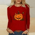 thumbnail image 1 of Jsaierl Halloween Shirts for Women Funny Pumpkin Ghost Graphic Tees Stretch Round Neck T-shirt Long Sleeve Dressy Casual Blouse Tops Halloween Clothes, 1 of 4