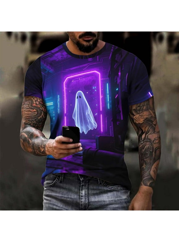 Halloween Shirts Women Plus Size Pumpkin Ghost Graphic Tees Going Out Round Neck T-shirt Short Sleeve Dressy Casual Blouse Tops Halloween Costumes