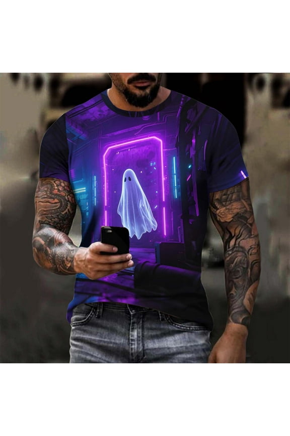 Halloween Shirts Women Plus Size Pumpkin Ghost Graphic Tees Going Out Round Neck T-shirt Short Sleeve Dressy Casual Blouse Tops Halloween Costumes