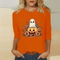 thumbnail image 1 of Jsaierl Halloween Shirts for Women Cute Pumpkin Ghost Graphic Tees Soft Round Neck T-shirt 3/4 Sleeve Dressy Casual Blouse Tops Halloween Gifts, 1 of 5