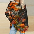 thumbnail image 1 of Jsaierl Halloween Shirts for Women Cute Pumpkin Ghost Print Tees Going Out Round Neck T-shirt Long Sleeve Holiday Blouse Tops Halloween Costumes, 1 of 4
