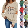 thumbnail image 1 of Jsaierl Halloween Sweatshirts for Women Cute Ghost Print Pullovers Stretch Holiday Crewneck Long Sleeve Sweater Tops Halloween Party Supplies, Sizes S-2XL, 1 of 6