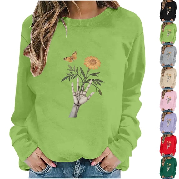 Jsaierl Halloween Sweatshirts Women Plus Size Graphic Pullovers Vintage Work Crewneck Long Sleeve Sweater Tops Halloween Costumes, Sizes S-2XL
