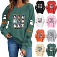 thumbnail image 1 of Jsaierl Halloween Sweatshirts for Women Cute Ghost Print Pullovers Trendy Classic Round Neck Long Sleeve Sweater Tops Halloween Costumes, Sizes S-2XL, 1 of 9