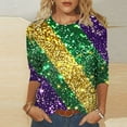 thumbnail image 1 of Jsaierl Happy Mardi Gras Shirts for Women Funny Carnival Themed Mask Graphic Tees Loose Fit 3/4 Sleeve T Shirts Blouses Dressy Casual Crewneck Party Tops, 1 of 5
