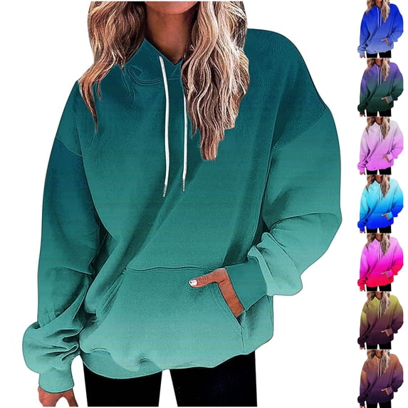 Jsaierl Hoodies for Women Casual Gradient Hooded Sweatshirt Fashion Pullover Cotton Long Sleeve Tops Early Fall Fashion S-2XL