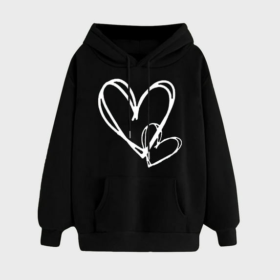 Jsaierl Hoodies for Women Oversized Heart Graphic Hoodies Sweatshirts Casual Pullover Comfort Long Sleeve Top Hoodie Fall Saving