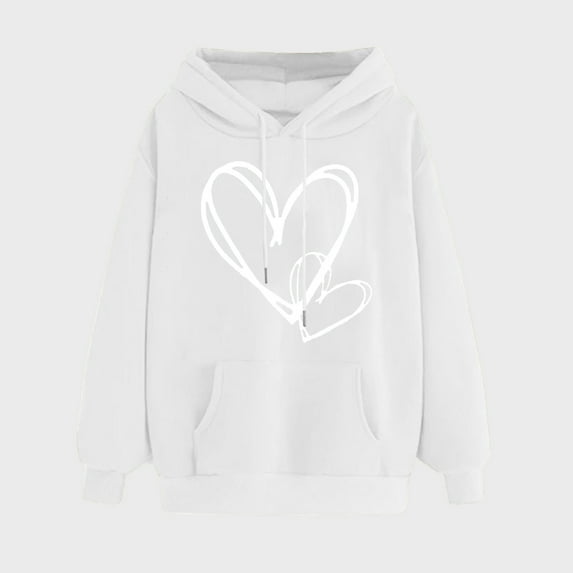 Jsaierl Hoodies for Women Oversized Heart Graphic Hoodies Sweatshirts Casual Pullover Comfort Long Sleeve Top Hoodie Fall Saving