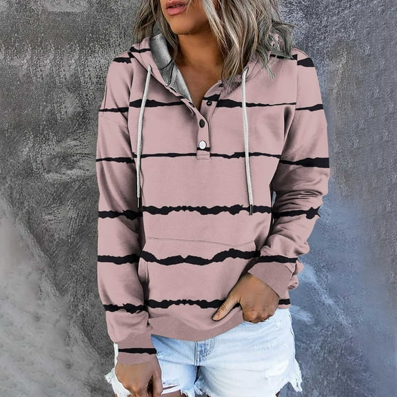 Jsaierl Hoodies for Women Plus Size Striped Print Hoodies Sweatshirts Holiday Pullover Y2k Long Sleeve Top Hoodie Fall Saving