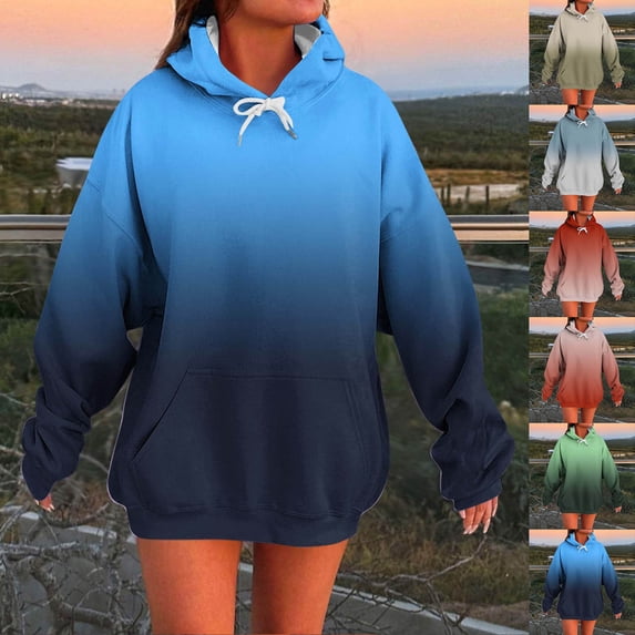 Jsaierl Hoodies for Women Trendy Gradient Hooded Sweatshirt Athletic Pullover Work Long Sleeve Tops Winter Fashion S-2XL