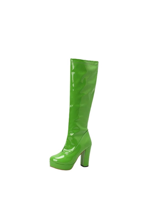 Knee High Boots for Women Gogo Boots 70s Boots,Leather Square Toe Chunky Heel Platform Dress Boots, Fashion Long Chunky Tall Gogo Boots for Fall