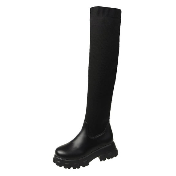 Jsaierl Knee High Boots for Women Gogo Boots 70s Boots,Leather Square Toe Chunky Knee High Platform Dress Boots, Fashion Long Chunky Tall Gogo Boots for Fall