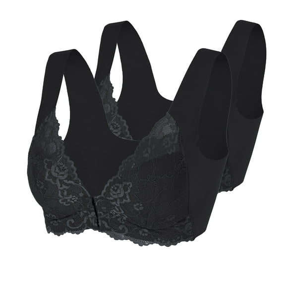 Jsaierl Lace Bras for Women Plus Size Push Up T-shirt Bras Seamless Comfy Bralettes Shapewear Breathable Full Figure Bras 2 Pack