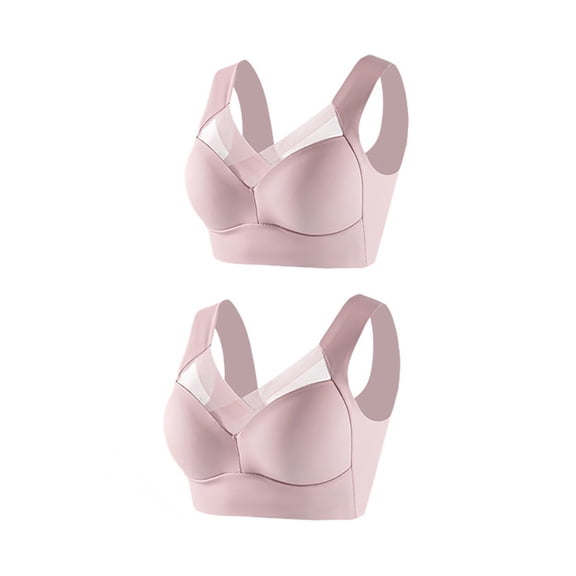 Jsaierl Lace Bras for Women Wirefree Push Up T-shirt Bras Cotton Padded Bralettes Elegant Breathable Full Figure Bras 2 Packs