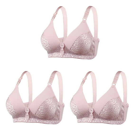Jsaierl Lace Bras for Women Wirefree Support T-shirt Bras Cotton Padded Bralettes Cozy Daily Full Figure Bras 3 Packs