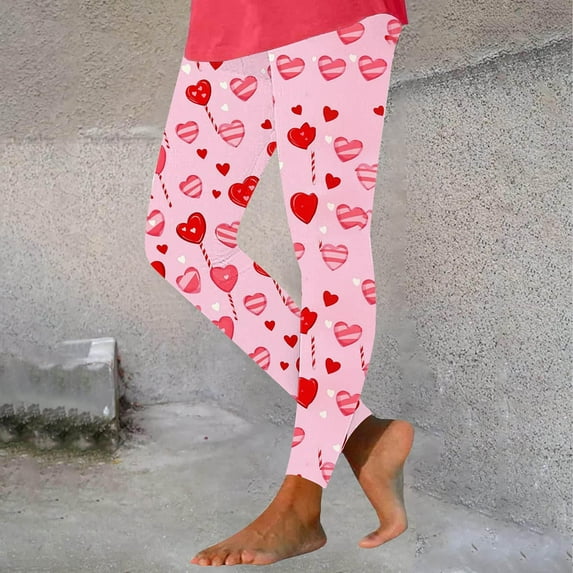 Jsaierl Leggings for Women Butt Lifting Love Heart Print Tights Activewear Legging Pants Stretch Full Length Gym Leggings Spring Clothes for Women 2025