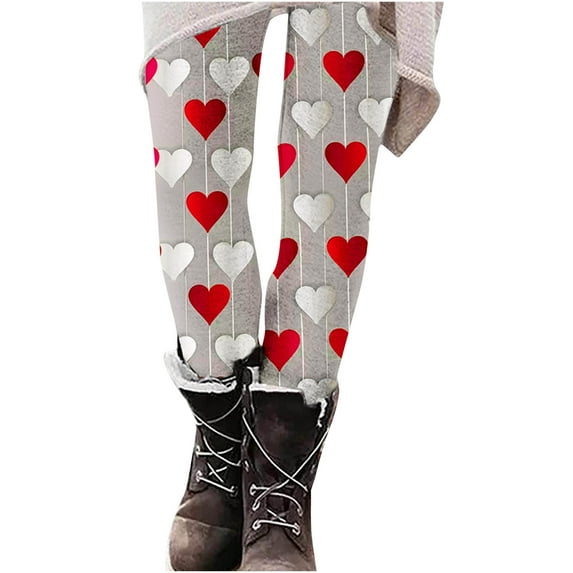 Jsaierl Leggings Women High Waist Love Heart Print Tights Cotton Legging Pants Stretch Slim Workout Leggings Spring Clothes for Women 2025