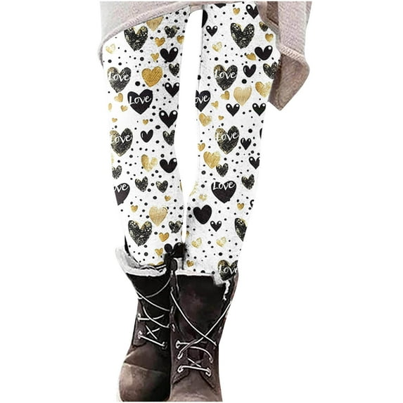 Jsaierl Leggings for Women Butt Lifting Love Heart Print Tights Activewear Legging Pants Stretch Slim Gym Leggings Spring Clothes for Women 2025