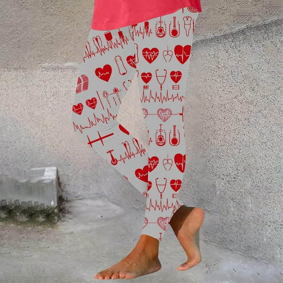 Jsaierl Leggings for Women Butt Lifting Love Heart Print Tights Activewear Legging Pants Stretch Slim Gym Leggings Valentines Day Gifts for Women