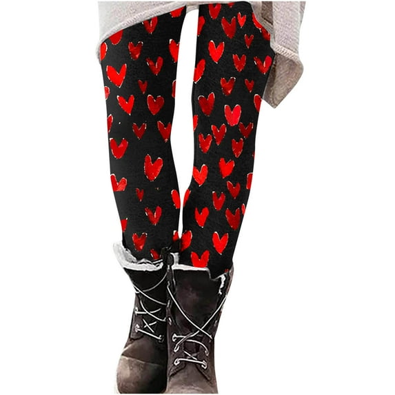 Jsaierl Leggings for Women High Waist Love Heart Print Tights Activewear Legging Pants Stretch Full Length Athletic Leggings Womens Fashion
