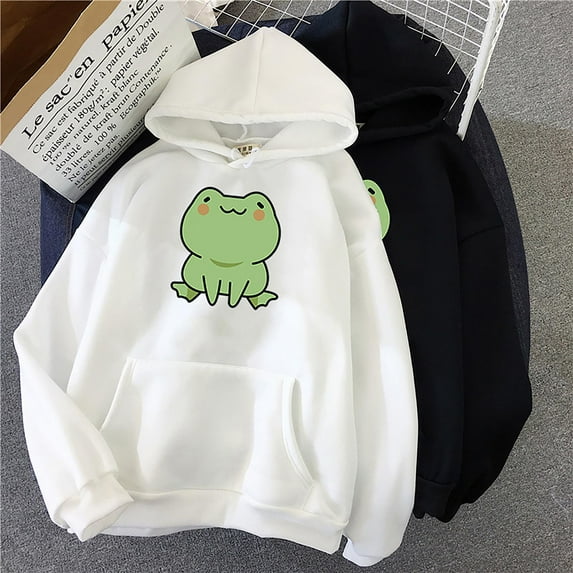 Jsaierl Womens Hoodies Plus Size Casual Frog Graphic Sweatshirt Top Long Sleeve Fashion Fall Pullover Cute Sweatshirts with Pocket