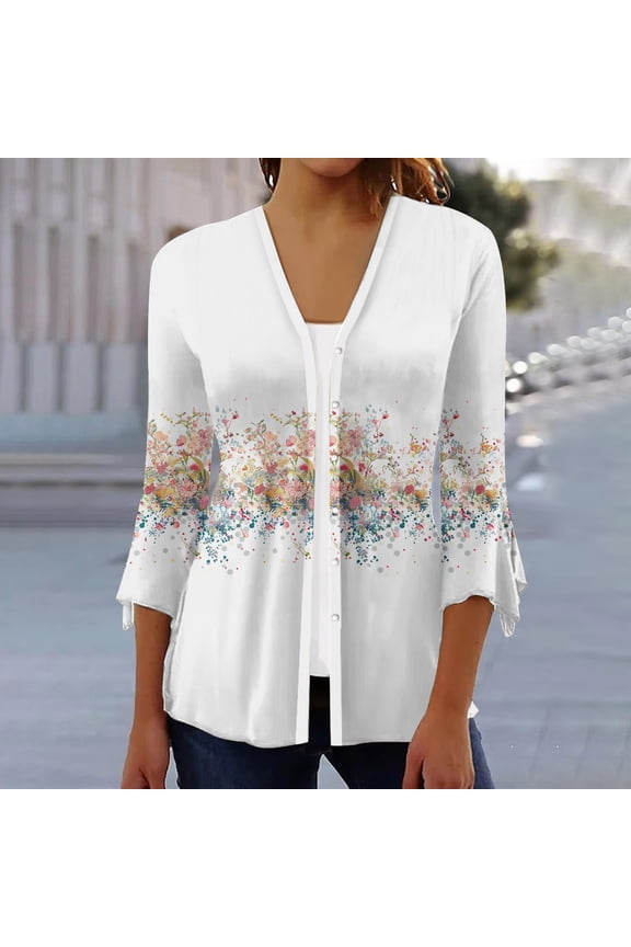 Lightweight Cardigans for Women 3/4 Sleeve Open Front Cardigan Print Fall Top Comfy Duster Kimono Cardigans 2026