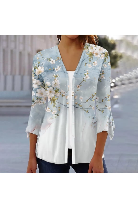 Lightweight Cardigans for Women 3/4 Sleeve Open Front Cardigan Print Fall Top Comfy Duster Kimono Cardigans 2026