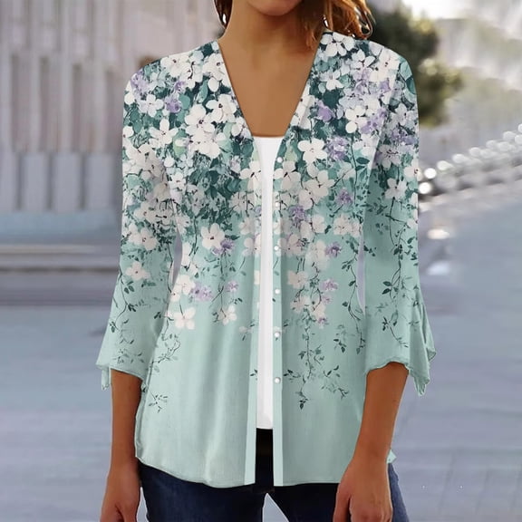 Jsaierl Lightweight Cardigans for Women 3/4 Sleeve Open Front Cardigan Print Fall Top Comfy Duster Kimono Cardigans 2026