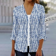 JSAIERL Lightweight Cardigans for Women 3/4 Sleeve Open Front Cardigan Print Fall Top Comfy Duster Kimono Cardigans 2025