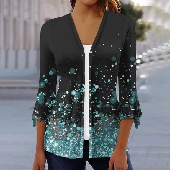 Jsaierl Lightweight Cardigans for Women 3/4 Sleeve Open Front Cardigan Print Fall Top Comfy Duster Kimono Cardigans 2026