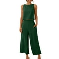 thumbnail image 1 of Jsaierl Linen Sets for Women 2 Piece Fashion Ladies Round Neck Solid Sleeveless Blouse and Loose Pockets Pants Sets, 1 of 7