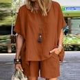 thumbnail image 1 of Jsaierl Linen Sets for Women 2 Piece Ladies Casual Summer Round Neck Short Sleeve Tops And Shorts Two Pieces Set Suit, 1 of 7
