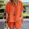 thumbnail image 1 of Jsaierl Linen Sets for Women 2 Piece Ladies Casual Summer Round Neck Short Sleeve Tops And Shorts Two Pieces Set Suit, 1 of 7