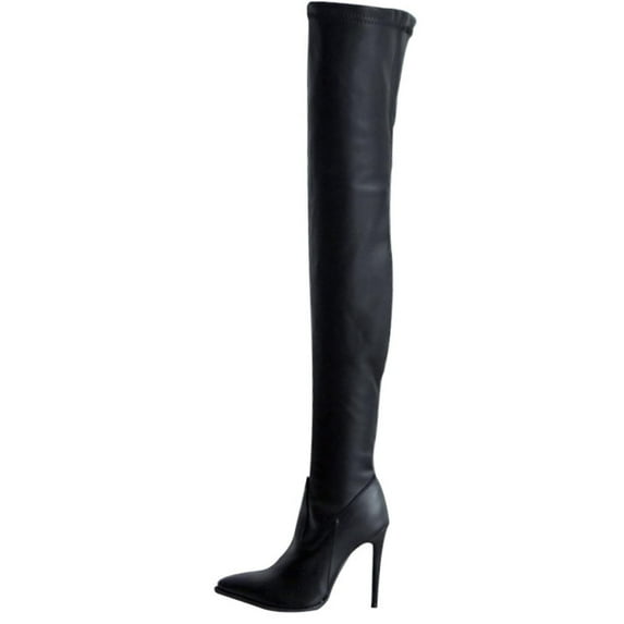 Jsaierl Long Boots for Women Over The Knee Boots High Heels Zipper PU Leather Thigh High Boots Pointy Toe Fashion Comfy Sexy Stiletto High Heel Boots