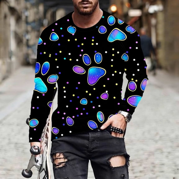 Jsaierl Long Sleeve Shirts for Men 3D Paws Graphic Tee Big & Tall Casual Crew Neck Tops Plus Size Workout T Shirts for Valentine's Day