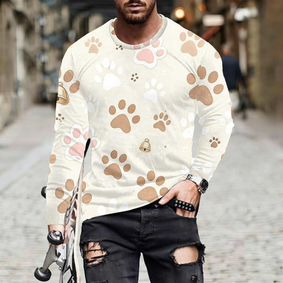Jsaierl Long Sleeve Shirts for Men 3D Paws Graphic Tee Big & Tall Casual Crew Neck Tops Plus Size Workout T Shirts for Valentine's Day