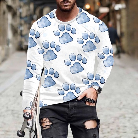 Jsaierl Long Sleeve Shirts for Men 3D Paws Graphic Tee Big & Tall Casual Crew Neck Tops Plus Size Workout T Shirts for Valentine's Day