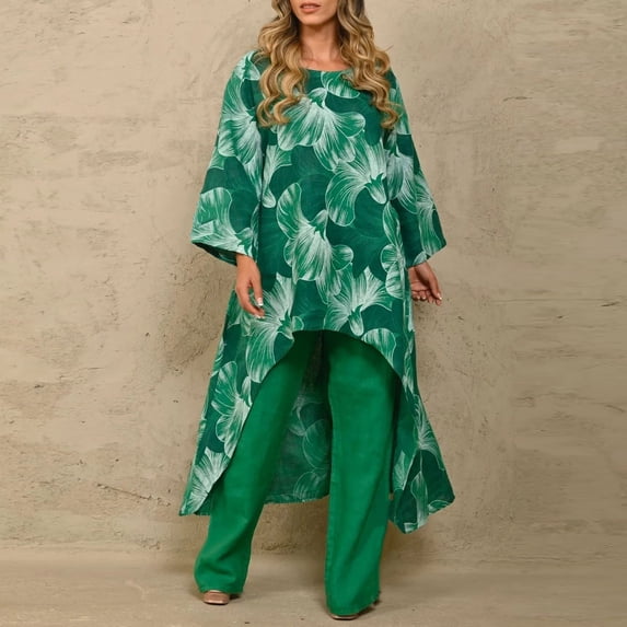 Jsaierl Lounge Sets for Women 2 Piece Long Sleeve Elegant Tops and Wide Leg Pants Outfits Two Piece Boho Flowy Outfits Sets