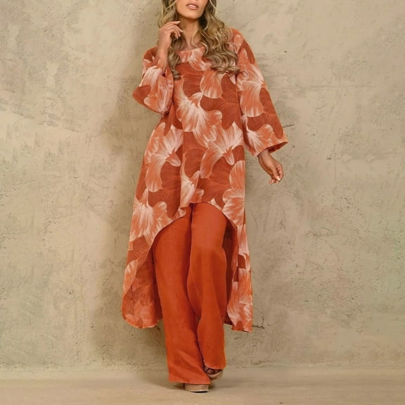 Jsaierl Lounge Sets for Women 2 Piece Long Sleeve Elegant Tops and Wide Leg Pants Outfits Two Piece Boho Flowy Outfits Sets